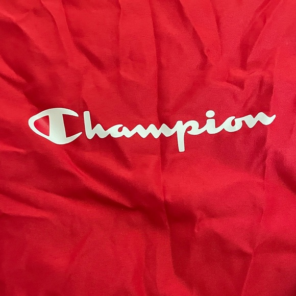 Champion Red Hooded Half-Zip Windbreaker Raincoat, Packable - Picture 2 of 6